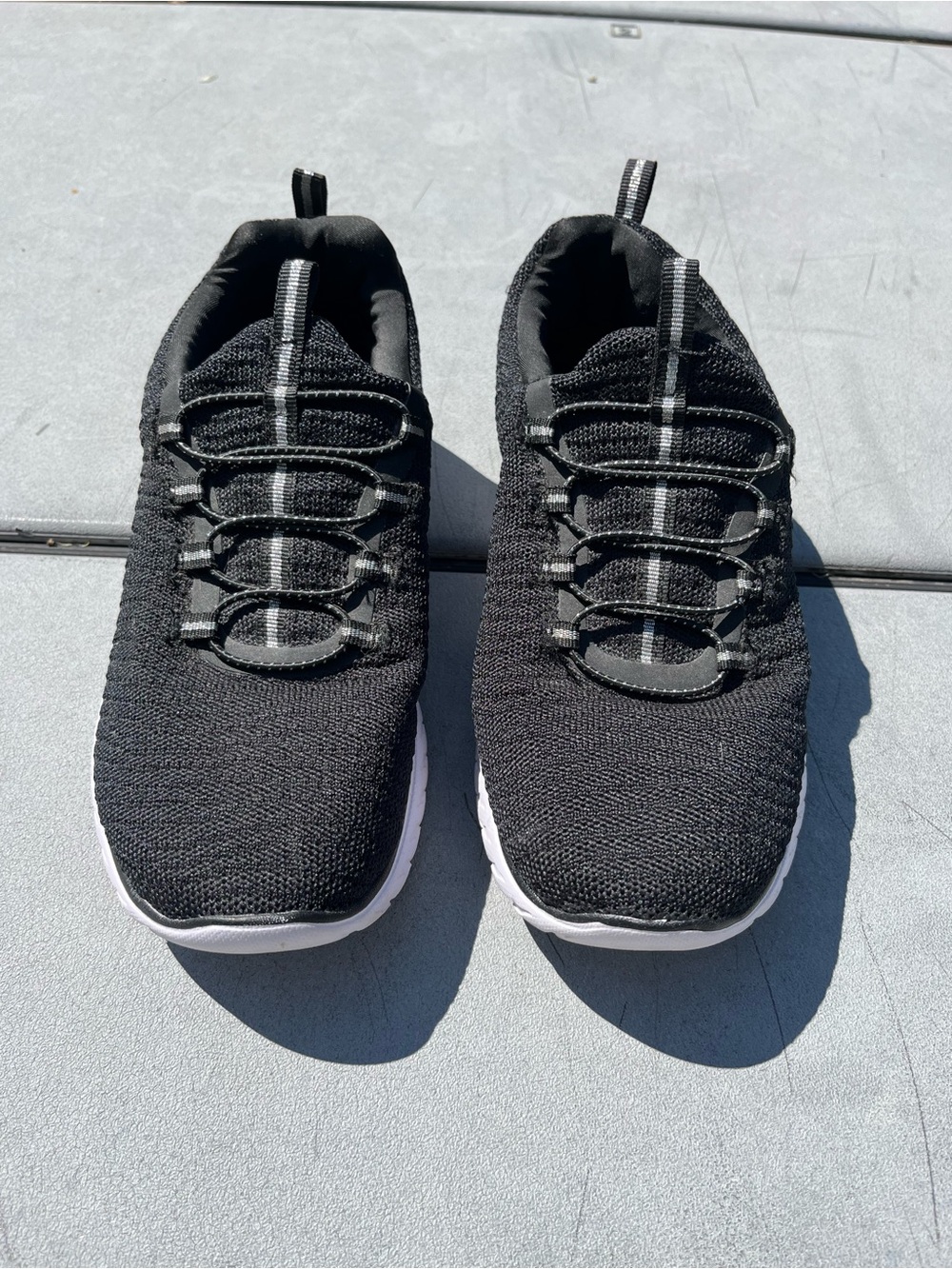 Athletic Works Women's Black Knit Slip-On Athletic Sneakers with White Sole - Picture 1 of 5
